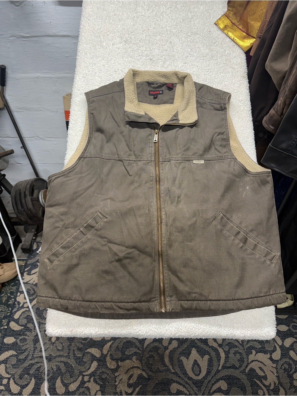 Wolverine Brown Canvas Sherpa-Lined Vest, cotton, size XL